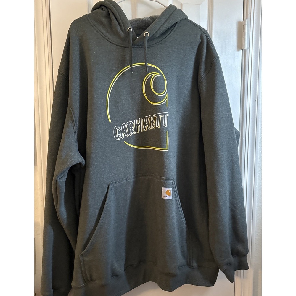 CARHARTT Grey Men Sweatshirt Hooded Loose Fit Midweight Graphic Front 2xl